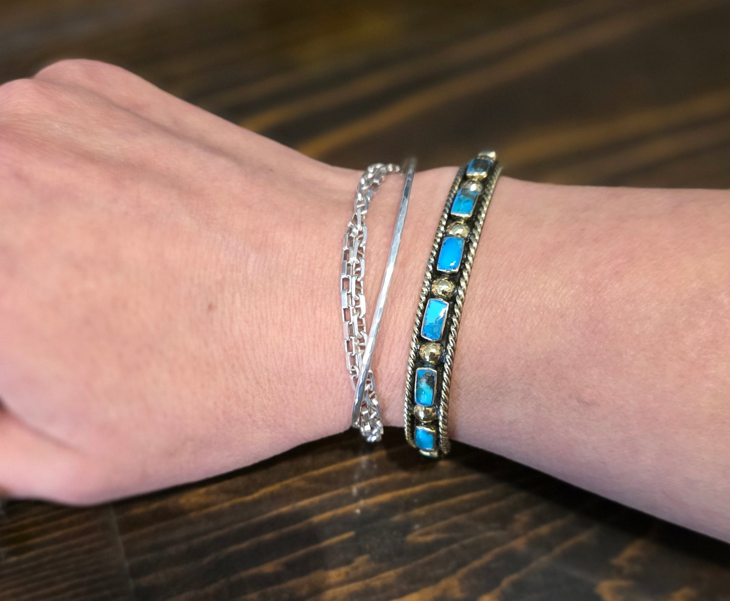 Brass Turquoise Chicklet Cuff -B4155