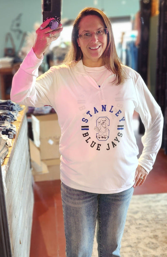 White 1/4 Zip Blue Jay Pullover