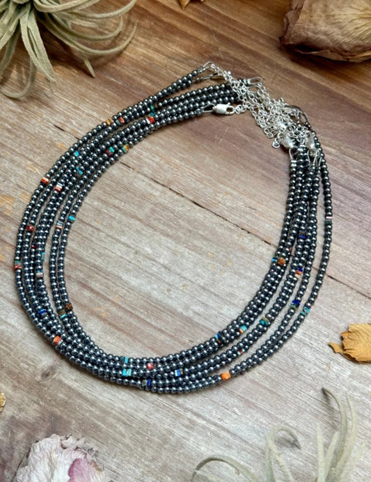 SS Pearl + Gemstone Cube Necklace - NEC -STE-078-MIX