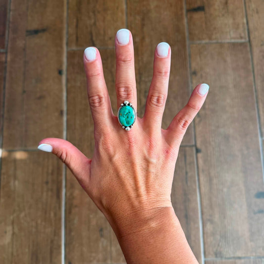 Oval Turq. Ball Adjustable Ring - T573