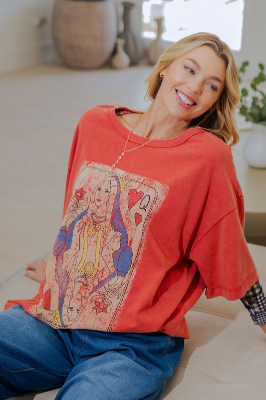 Playing Card Washed Oversized Tee