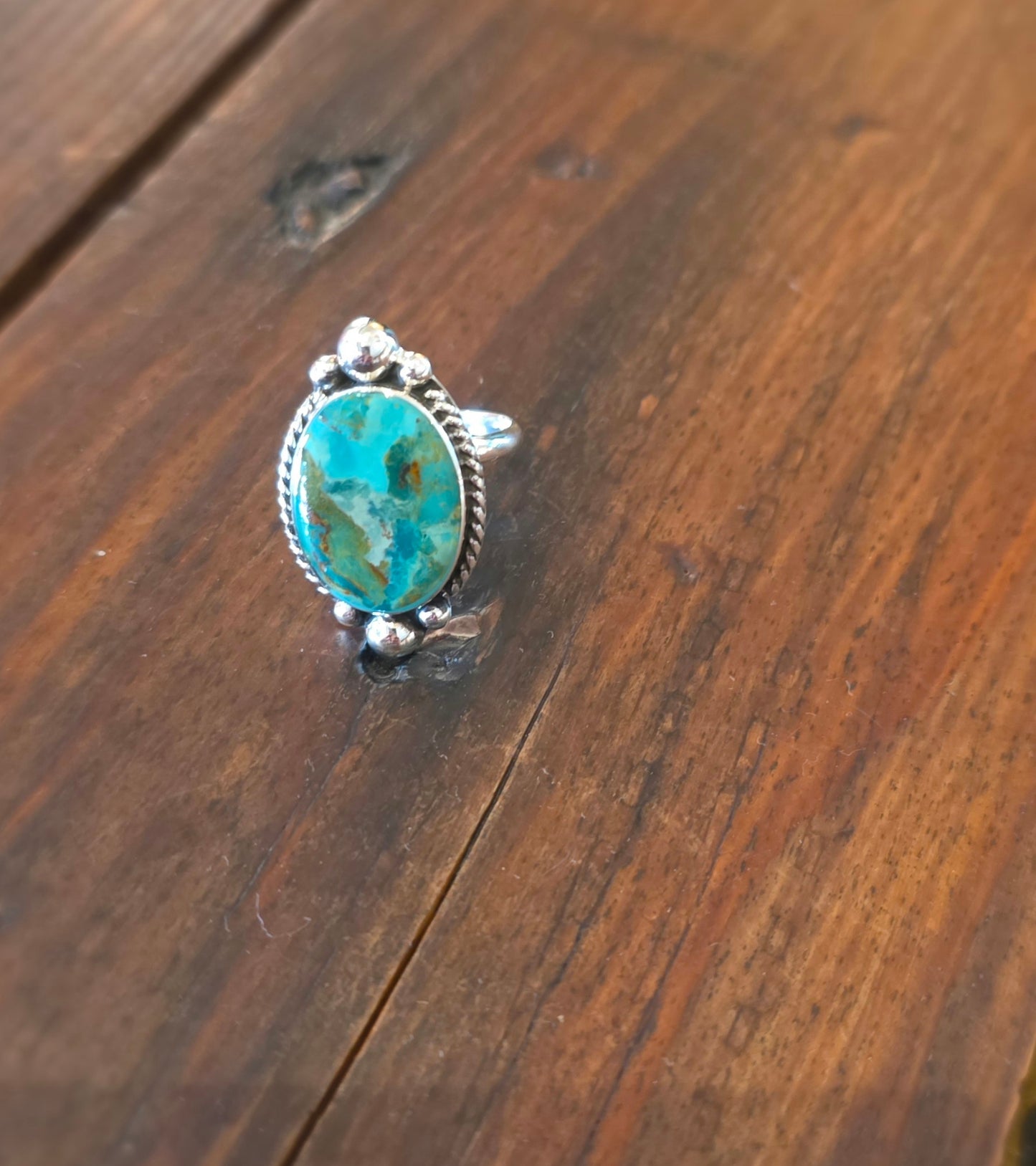Oval Turq. Ball Adjustable Ring - T573