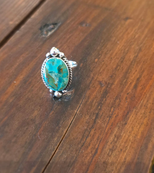 Oval Turq. Ball Adjustable Ring - T573