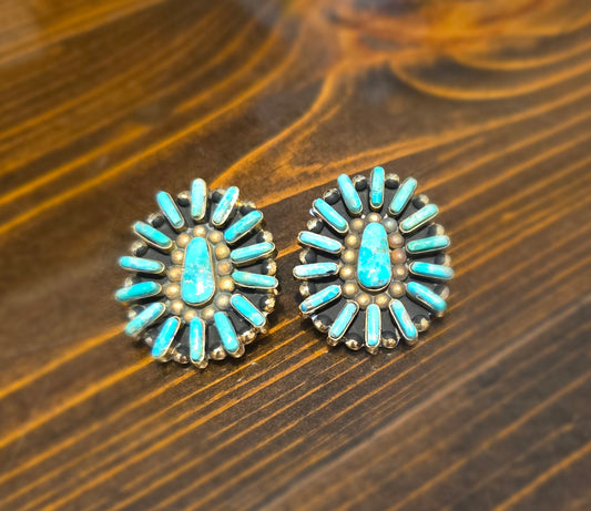 Brass Turquoise 1.5” Oval Cluster Earrings - B189