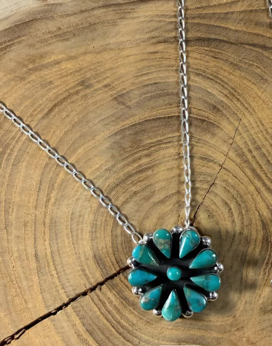 Turquoise Circle Cluster Necklace - T3174