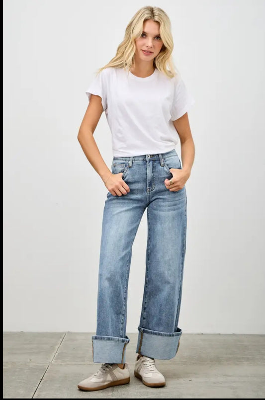 Cuffed Saige Wide Leg Denim