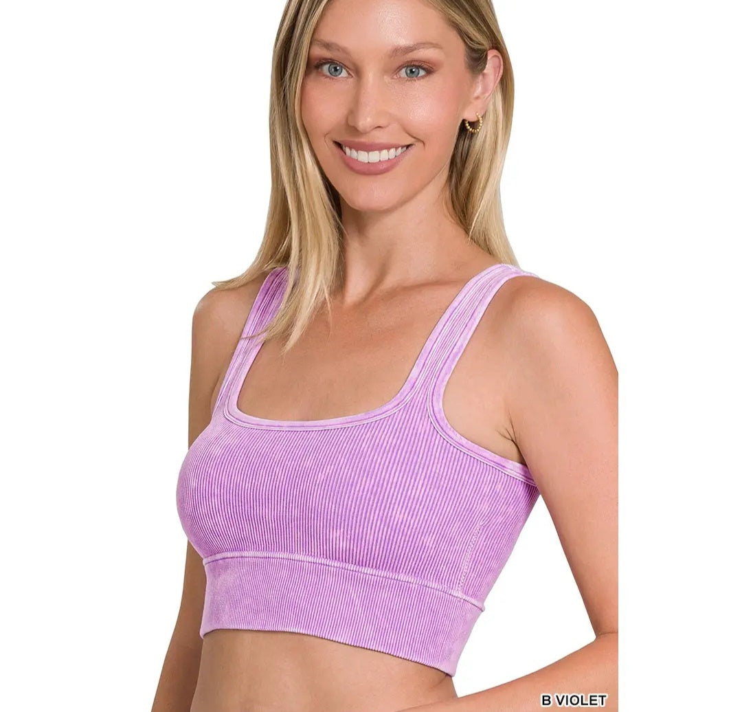 Washed Ribbed Square Neck Crop Tank