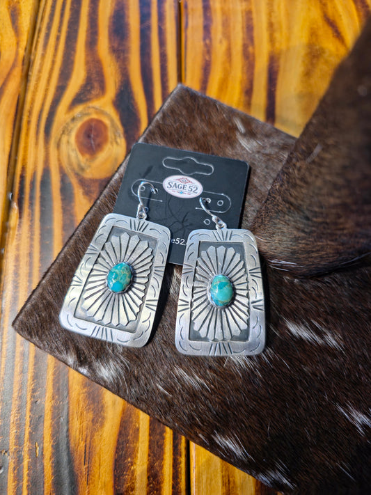 2” SS + Turquoise Earrings - T1435