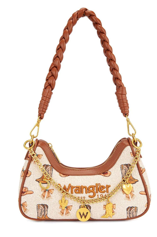 WG524-8182TN Wrangler Western Cowgirl Print Shouleder Bag - Tan