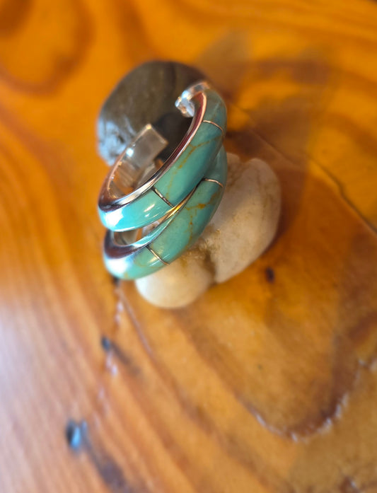 Turquoise Inlay Hoop Earrings - T145