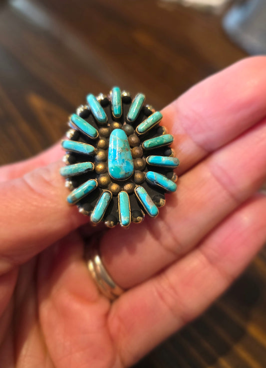 Brass Turquoise 1.5” Oval Cluster Earrings - B189