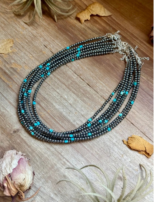 SS Pearl + Gemstone Cube Necklace NEC-STE-002-TUR