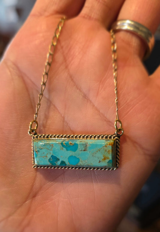 Brass Turquoise Bar Necklace - B331