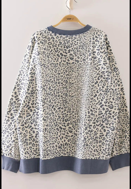Denim Leopard Vintage Pullover