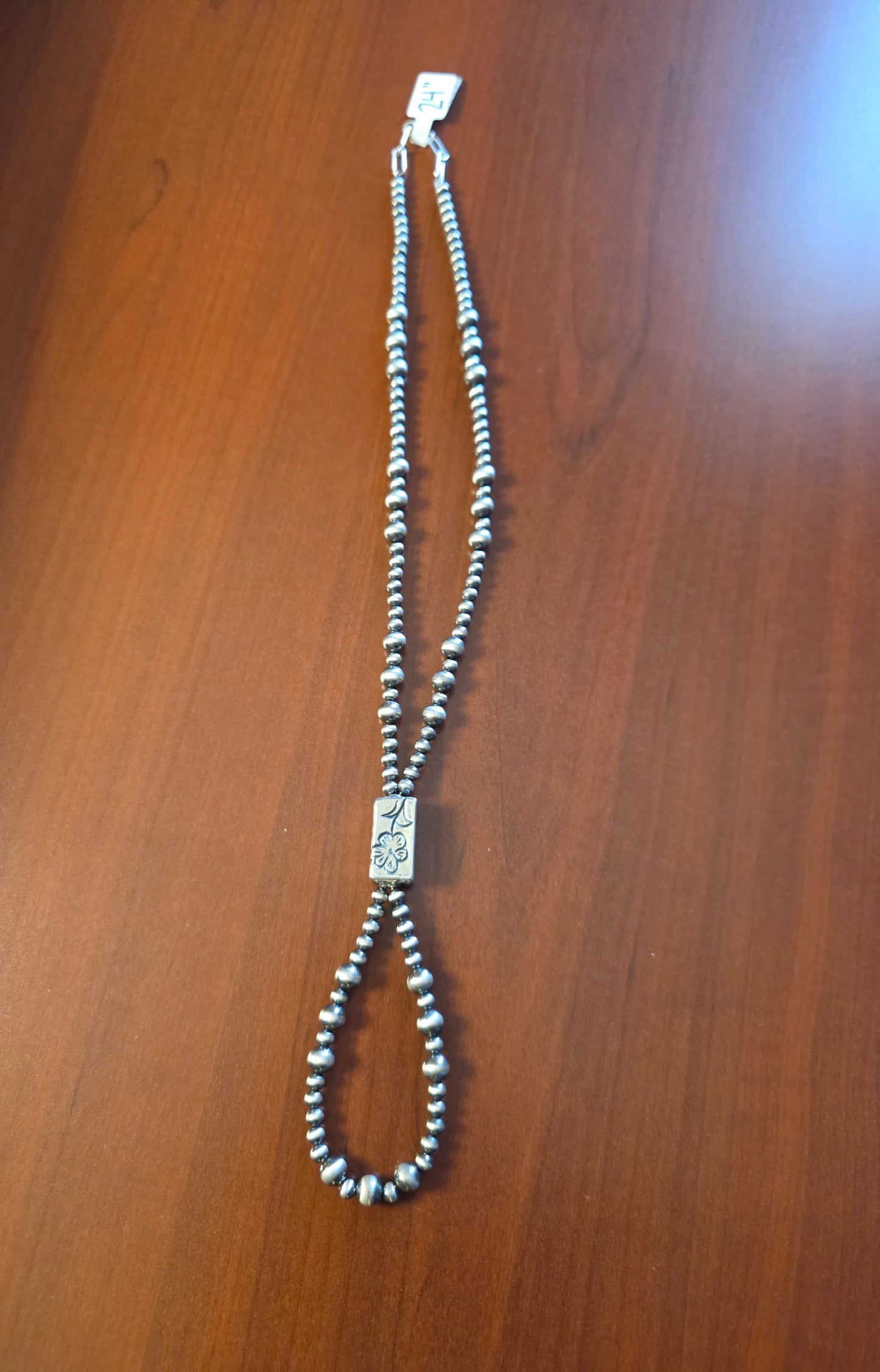 SS Pearls + Flower Barrel Lariat 24”