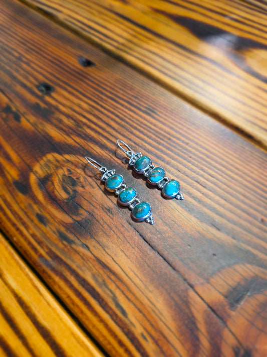 3 Stone Turq SS Earrings - T1509
