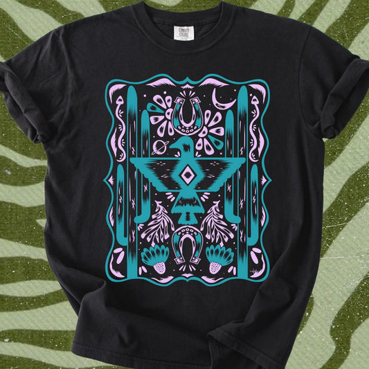 Thunderbird Desert Tee (Turquoise + Pink)