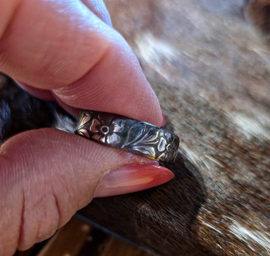 Floral Stamped SS Ring - T5152