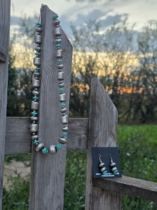 Native American Navajo Pearl Necklace + Earrings