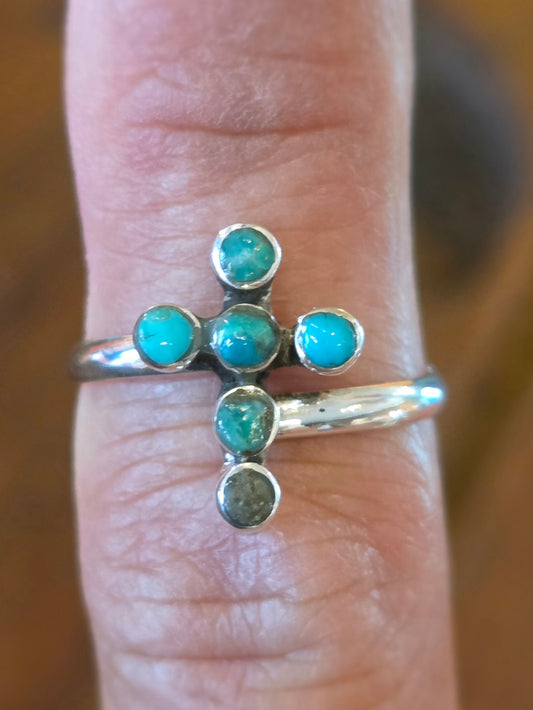 Turq Cross Adjustable Ring