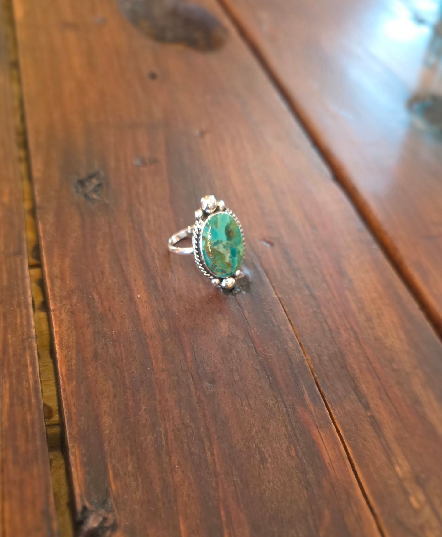 Oval Turq. Ball Adjustable Ring - T573