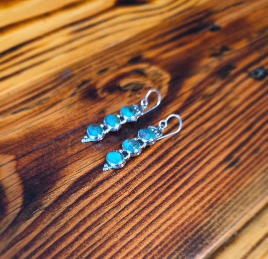 3 Stone Turq SS Earrings - T1509