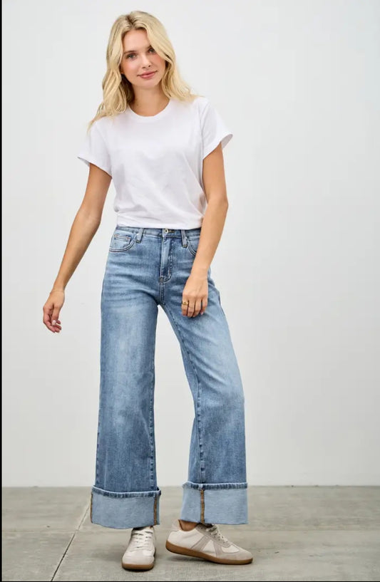 Cuffed Saige Wide Leg Denim