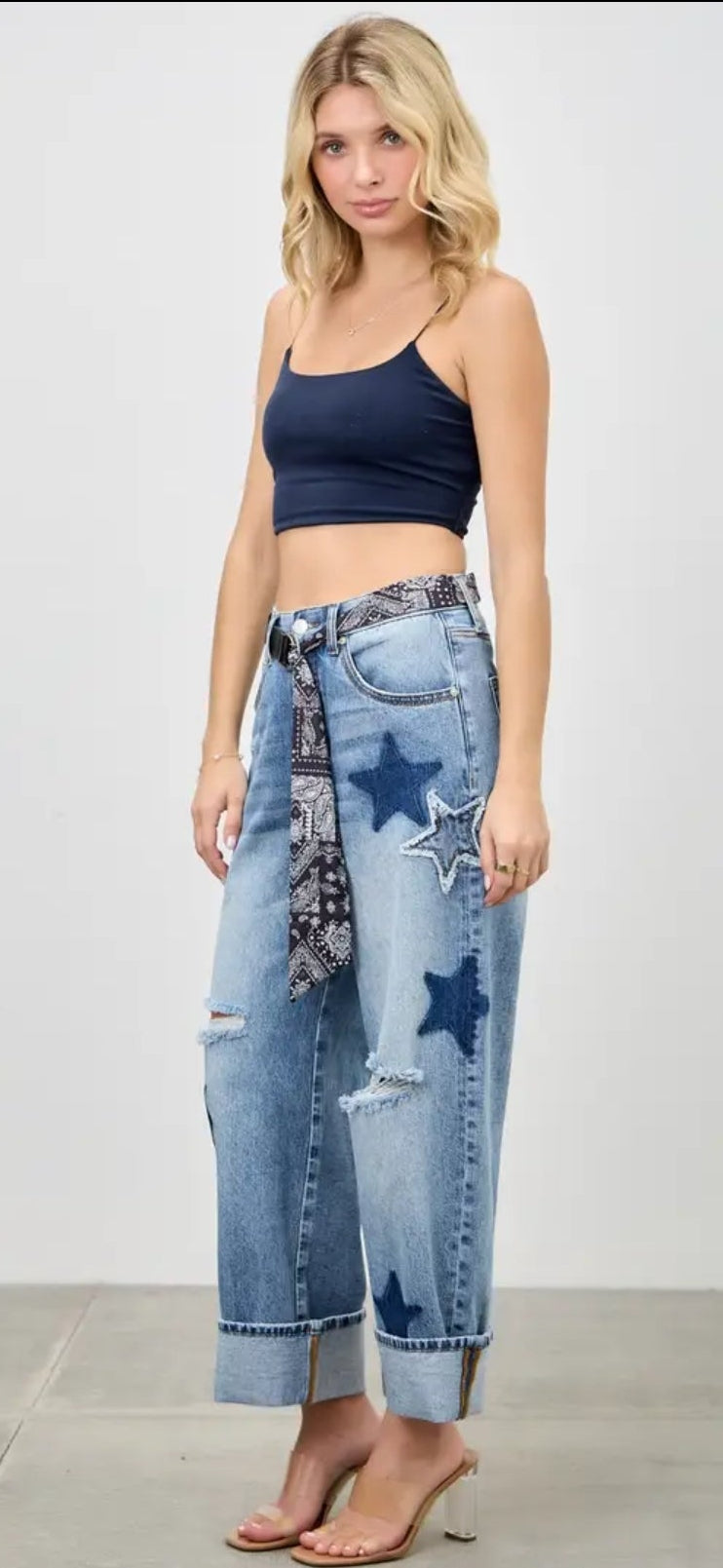 Star Print Barrel Saige Jeans