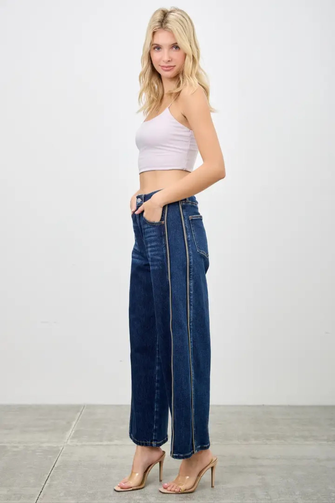 Saige Side Piping Barrel Jeans