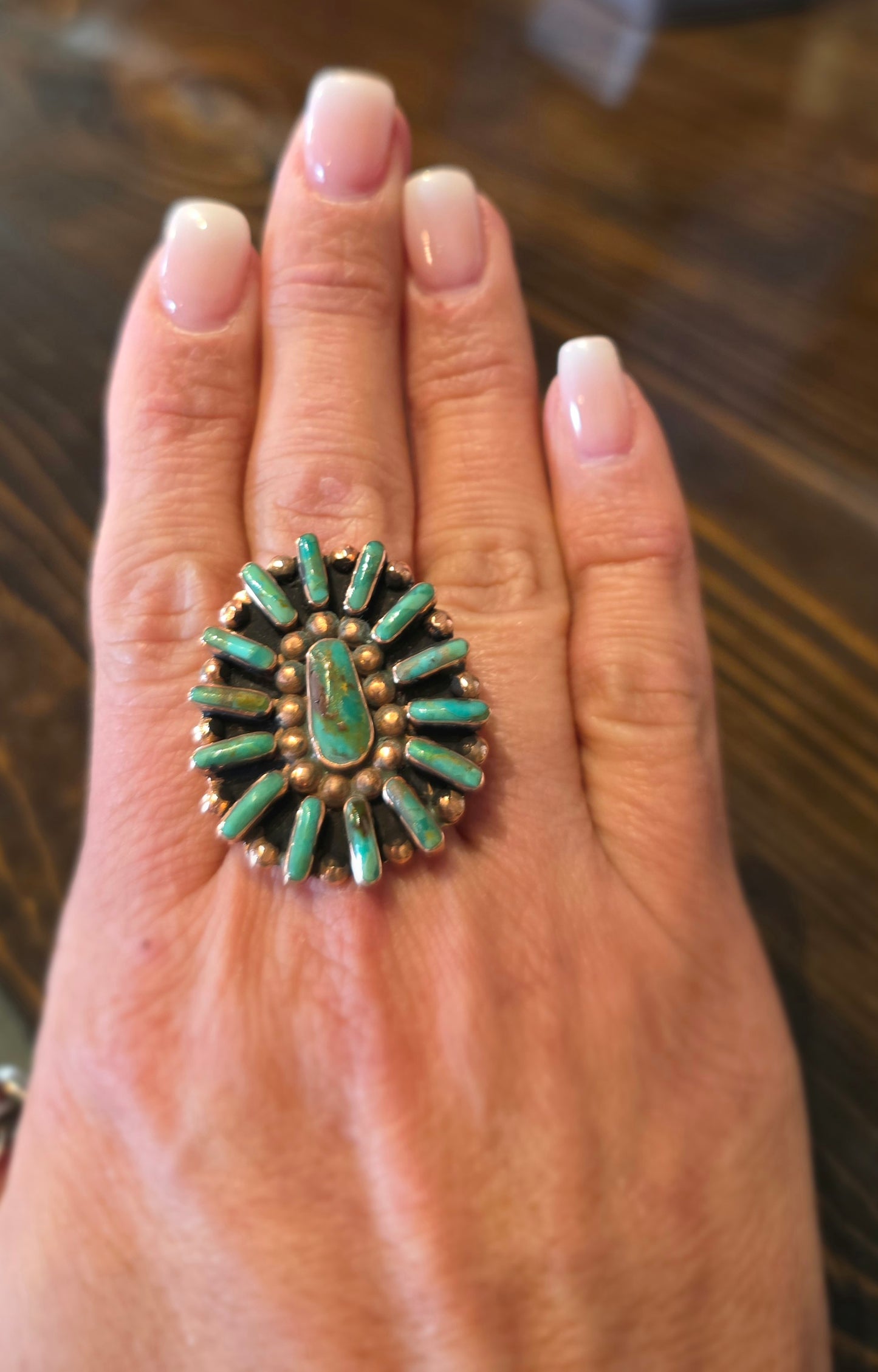 Copper Turquoise 1.5” Cluster Adjust. Ring - C563