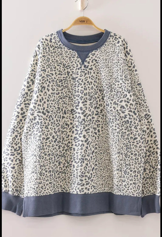 Denim Leopard Vintage Pullover