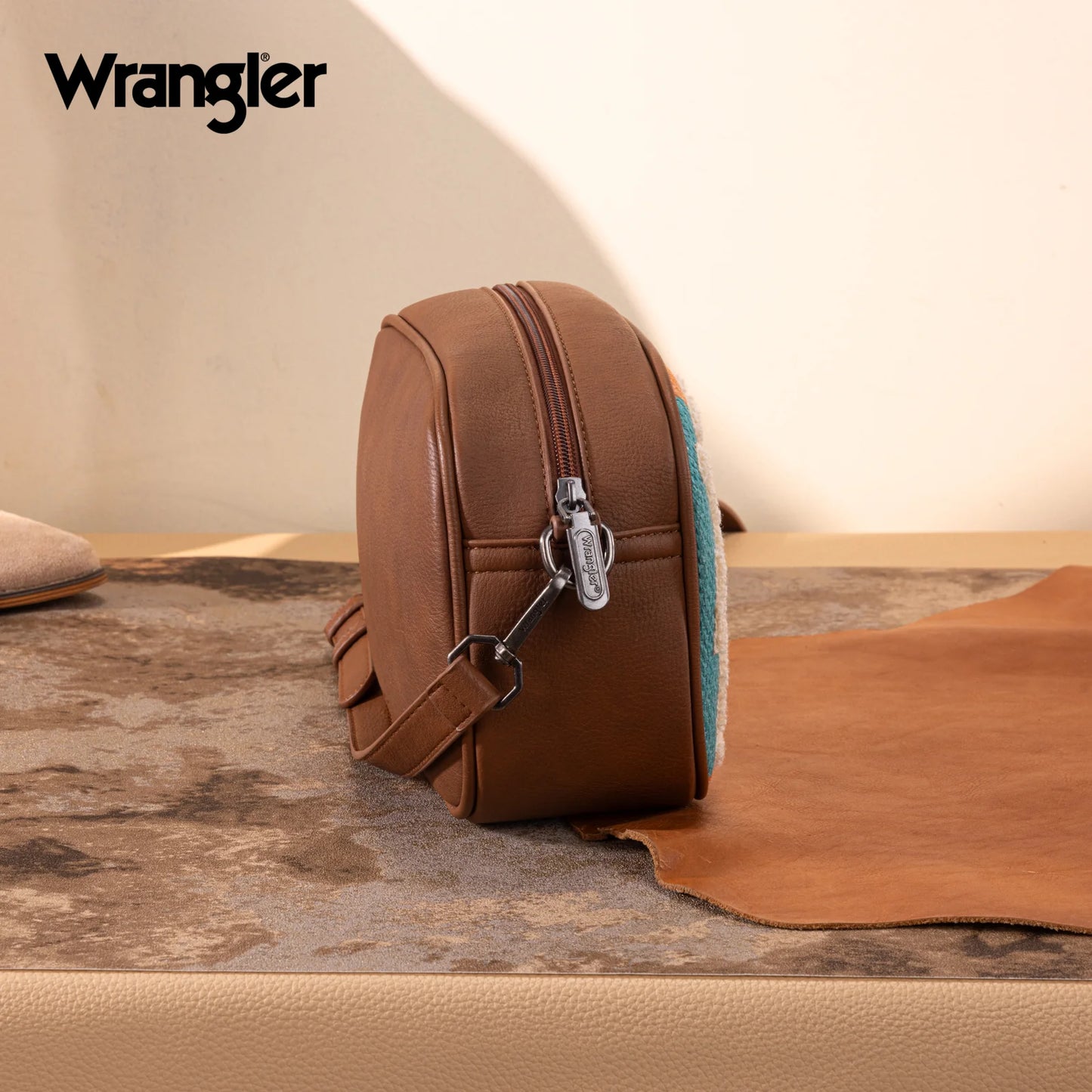 Wrangler Sherpa Aztec Canvas Crossbody - Brown