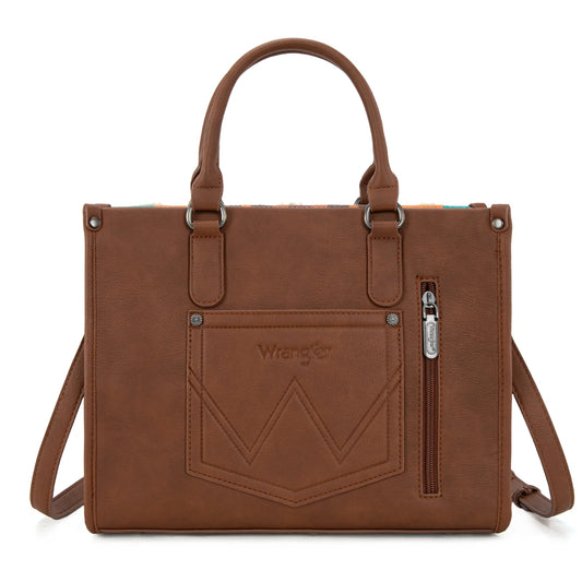Wrangler Sherpa Aztec Canvas Tote/Crossbody - Brown
