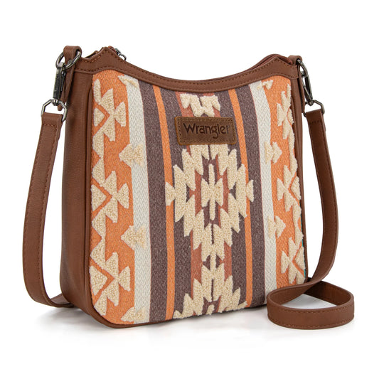 Wrangler Sherpa Aztec Canvas Crossbody - Brown