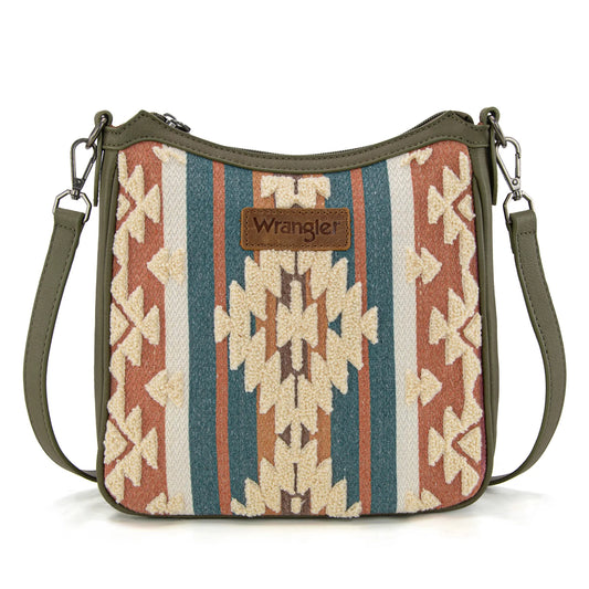 Wrangler Sherpa Aztec Canvas Crossbody - Green