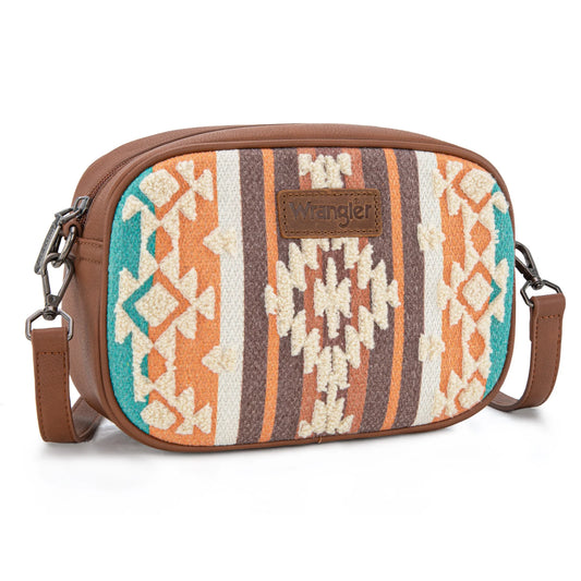 Wrangler Sherpa Aztec Canvas Crossbody - Brown