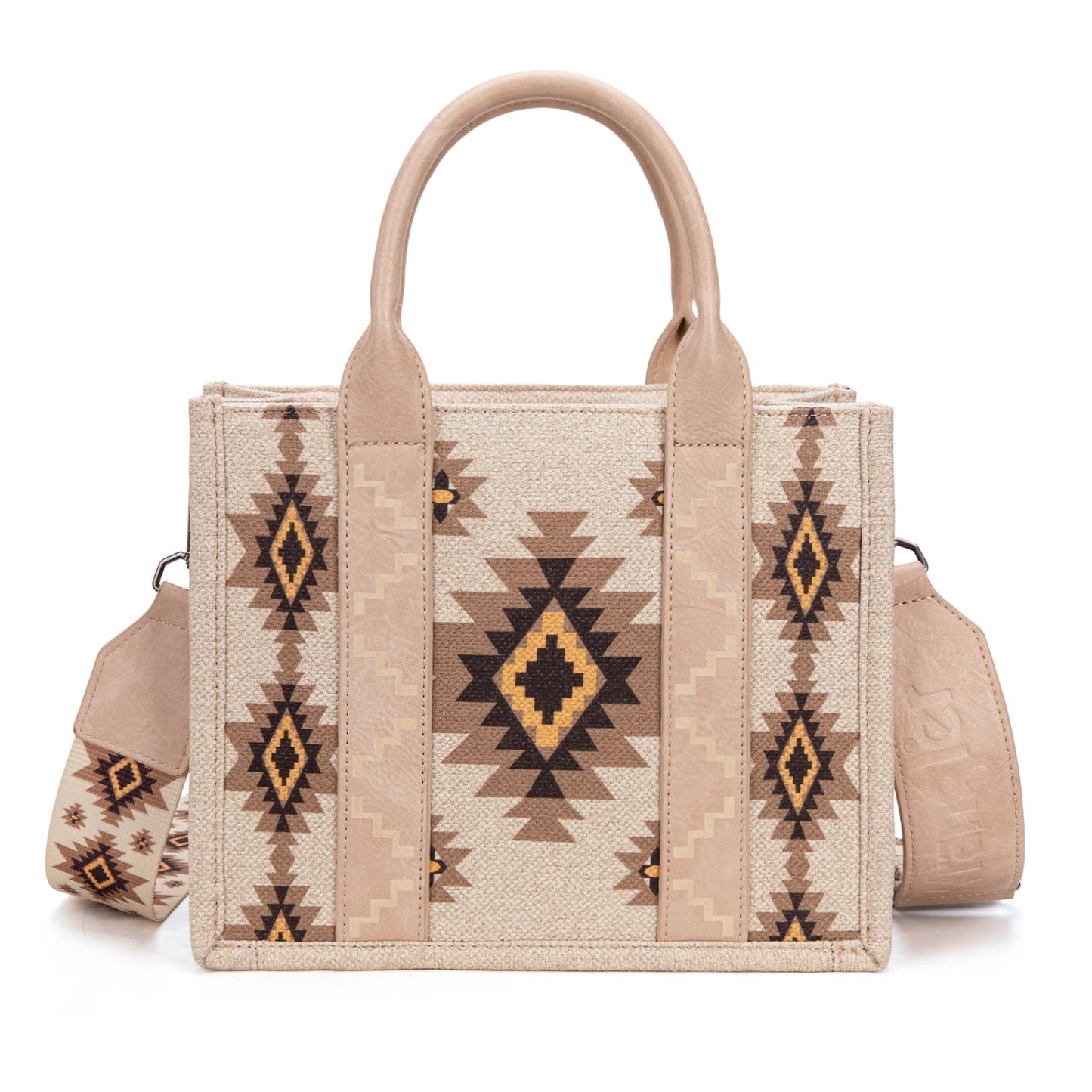 Wrangler Aztec Pattern Dual Sided Print -Tote/Crossbody -Tan
