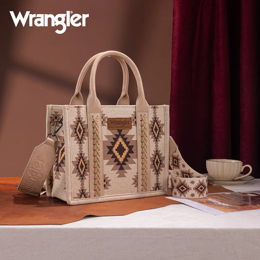 Wrangler Aztec Pattern Dual Sided Print -Tote/Crossbody -Tan