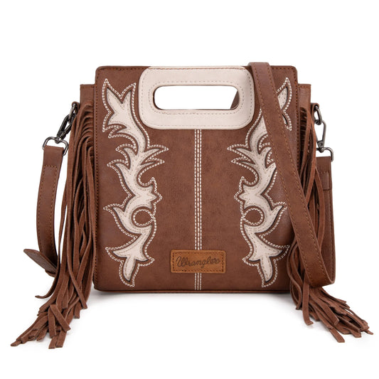 Wrangler Top Handle Boot Scroll Fringe Tote/Crossbody - Coffee