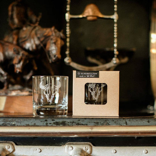 R. Rebellion - Western Etched Old Fashioned Whiskey Glass 11 oz - Buffalo