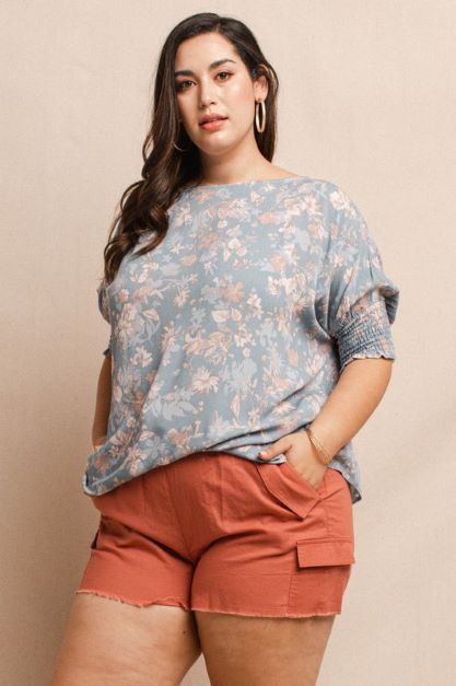 Plus Floral Printed Boatneck Blouse