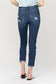 Maren Mid Rise Distressed Uneven Frayed Hem Crop Skinny
