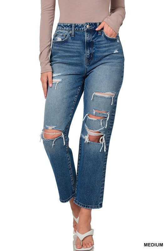 Zenana - High Rise Straight Crop Denim