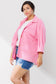 Plus Button Front Washed Waffle Jacket